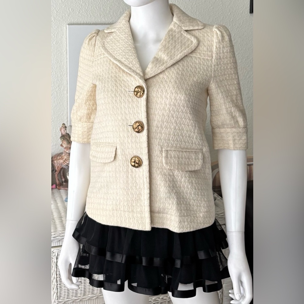 Vintage Juicy Couture Y2K Tweed Jacket Wool Short Sleeves in Cream color Size 0